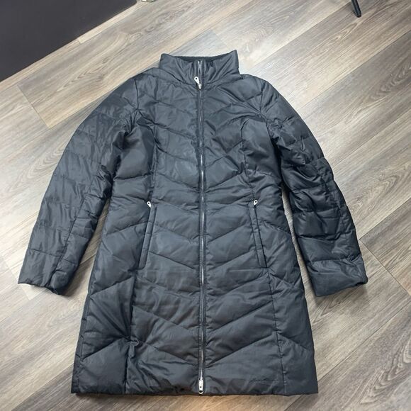 Eddie Bauer Women’s Size M full zip down fill black long puffer Jacket EB550 - Picture 1 of 7